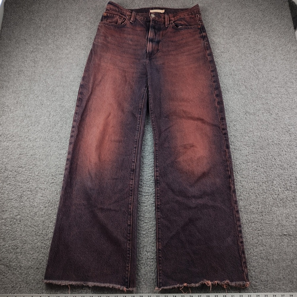 Levis Jeans Womens 29x32 Ribcage Wide Leg Burgundy Black Acid Wash Denim EUC